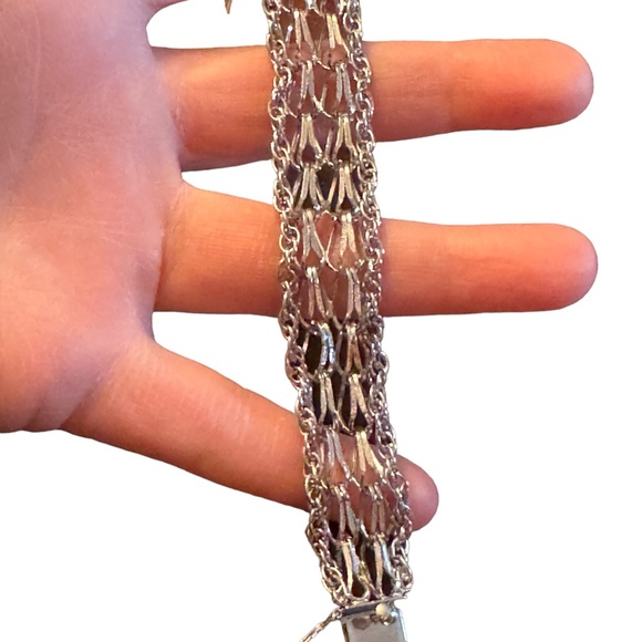 Vintage rhodium plated fancy link charm bracelet JEM Sterling silver 925 - Picture 1 of 8